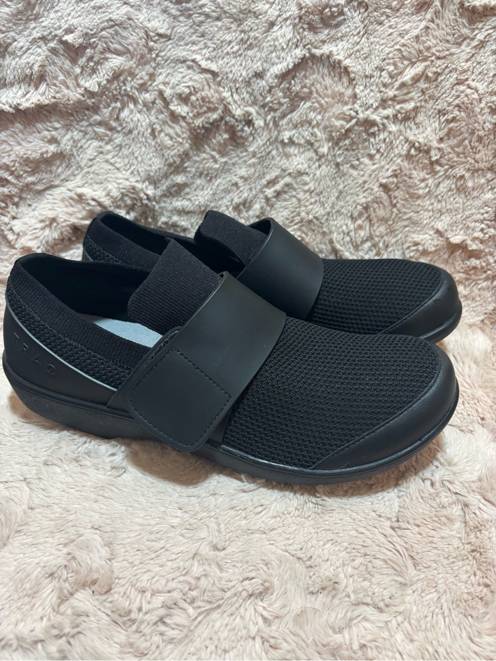 Traq by Alegria Black Slip-On Knit Loafers with Wide Strap